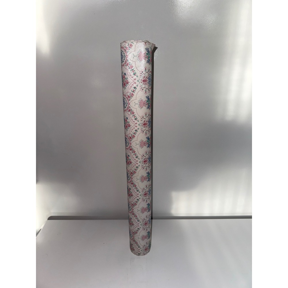 Vintage Floral Wallpaper Roll Pink Blue Cottagecore Damask Textured 20.5 Inch